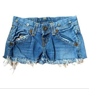 True Religion Raw Hem Button Detail Jean Shorts